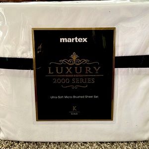 Martex 2000 Series - King size white with navy striped sheet set.
